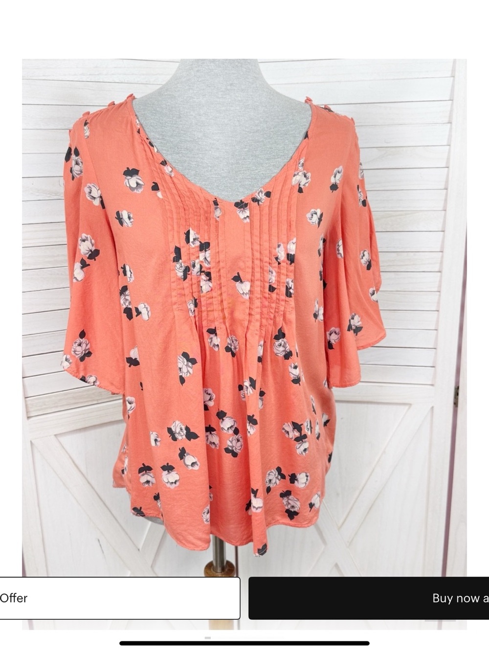 Maeve Coral Floral Pintuck V-Neck Blouse